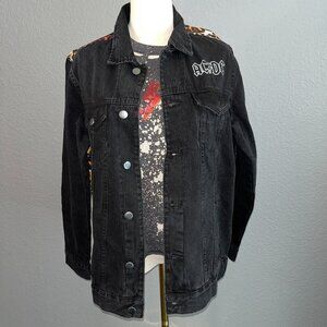 AC/DC 2021 Concert Tour Black Denim & Leopard Jacket & Grunge Tee Shirt -  S/M